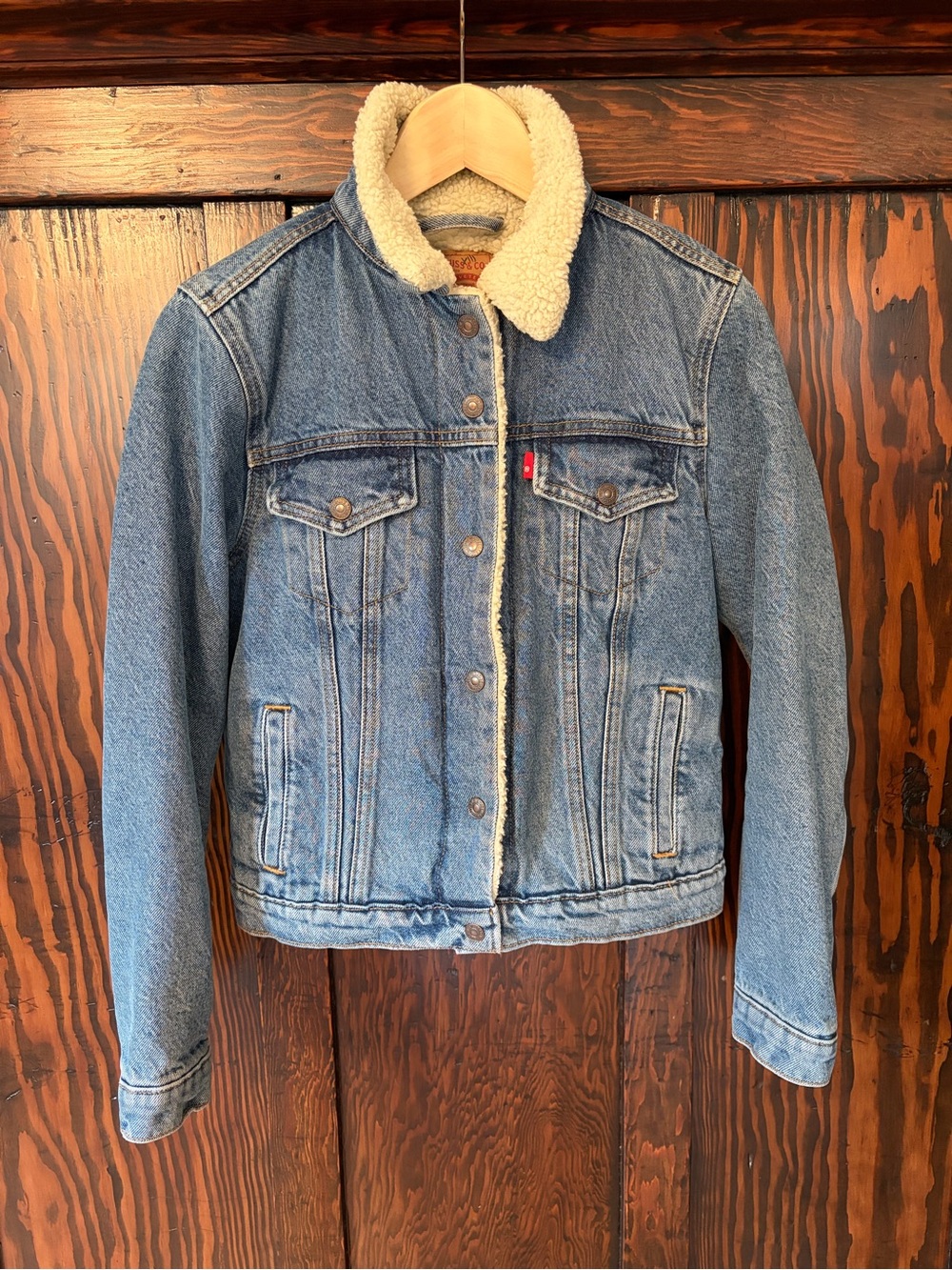 Levi's Blue Denim Sherpa Jacket with Cream Collar